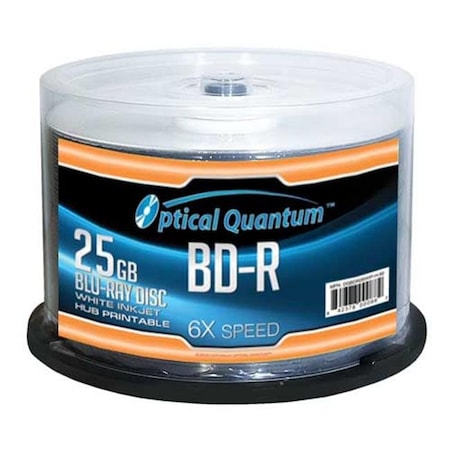 Optical Quantum Optical Quantum OQBDR06WIP-H-50 50 Pack 6X 25GB BD-R Blu-ray Blank Disc White Inkjet Hub Printable OQBDR06WIP-H-50